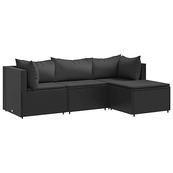 vidaXL 4-Tlg Garten-Lounge-Set mit Kissen Schwarz Poly Rattan 3308051 günstig online kaufen
