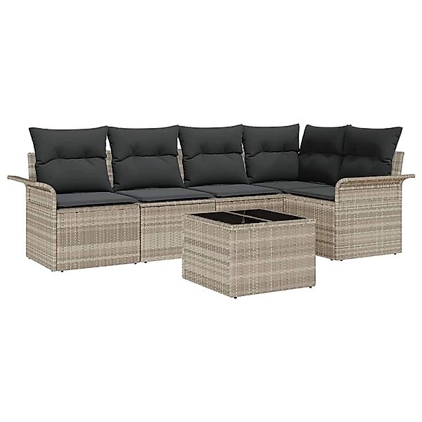 vidaXL Garten-Sofa-Set mit Kissen 6-Tlg Hellgrau Poly Rattan 3354041 günstig online kaufen