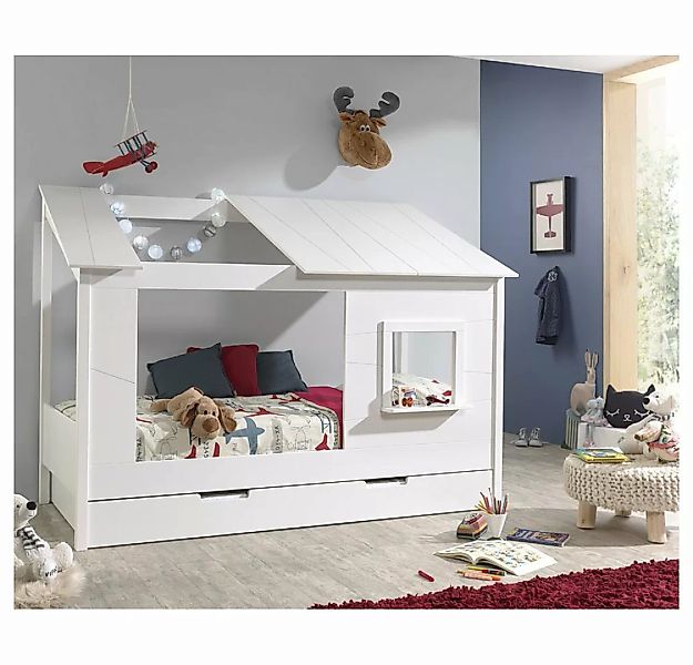 Lomadox Kinderbett, weiß lackiert - 214/158,5/105cm günstig online kaufen