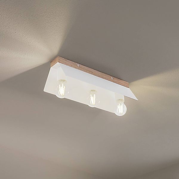 Deckenlampe Esme, weiß, Länge 40 cm, Metall/Holz, 3-flammig günstig online kaufen