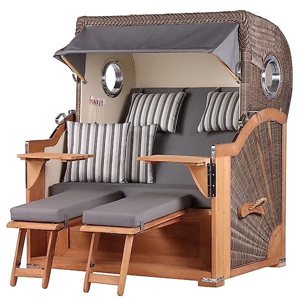 bene,iving Strandkorb Komplettset Königssee Teak Bullauge PE Grau Modell 54 günstig online kaufen