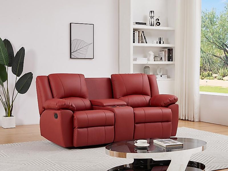 Relaxsofa 2-Sitzer - Rindsleder - Rot - AROMA günstig online kaufen