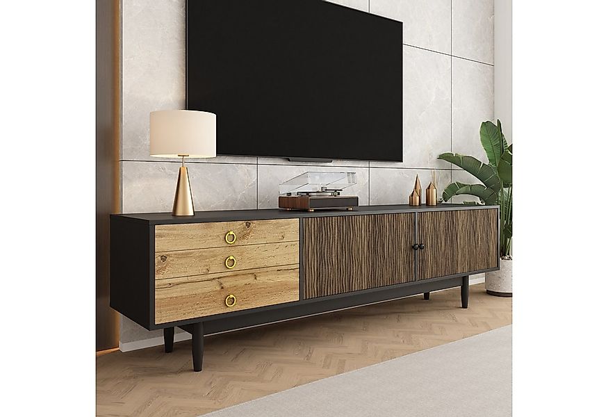 Merax Lowboard in Schwarz & Holzfarbe (180×38×50 cm, 1 St), TV-Schrank mit günstig online kaufen