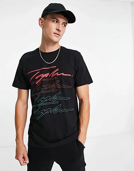Topman – T-Shirt in Schwarz mit Schriftzug im Farbverlauf-Design günstig online kaufen