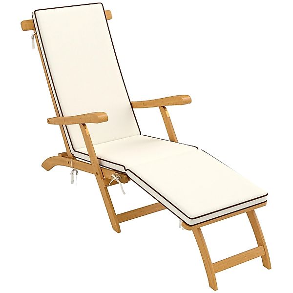 Outsunny Gartenliege mit Fußstütze Akazienholz Polyester 155L x 54B x 86H c günstig online kaufen