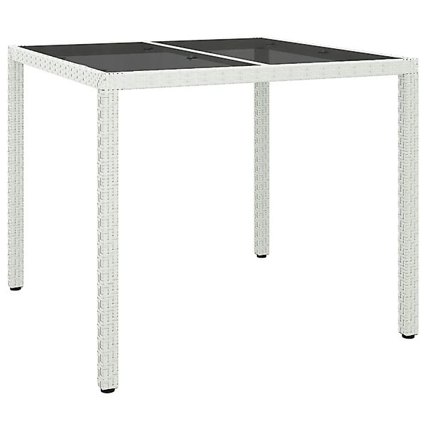 vidaXL Gartentisch 90x90x75 cm Gehärtetes Glas Poly Rattan Weiß 316702 günstig online kaufen