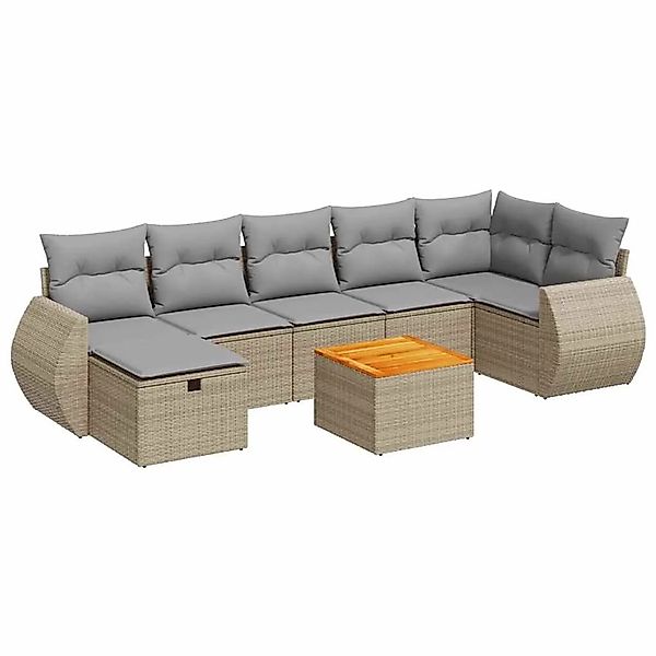vidaXL 8-Tlg Garten-Sofagarnitur mit Kissen Beige Poly Rattan 3325853 günstig online kaufen