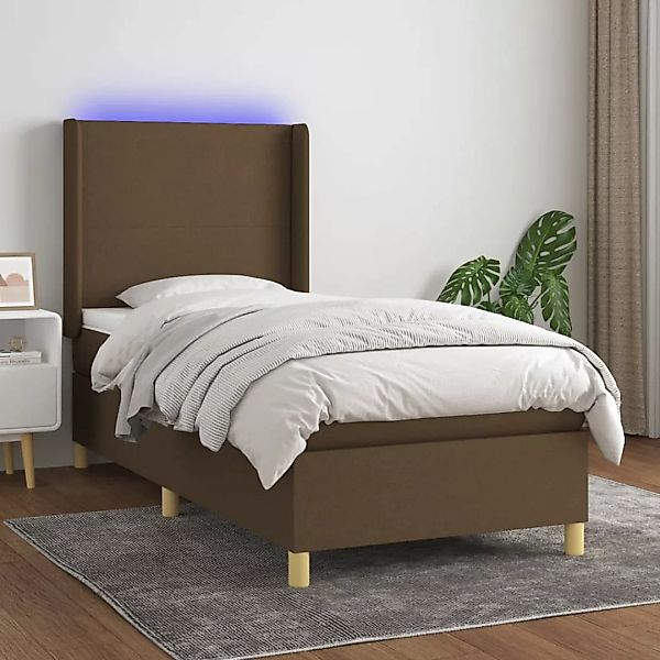 Vidaxl Boxspringbett Mit Matratze & Led Dunkelbraun 100x200 Cm Stoff günstig online kaufen