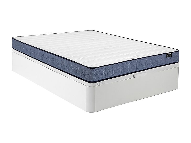 Bett mit Bettkasten - 140 x 190 cm - Weiß - Taschenfederkernmatratze - Höhe günstig online kaufen