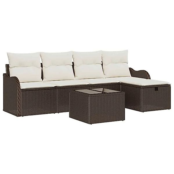 vidaXL Gartensofa-set mit Kissen 6-Tlg Braun und Creme Poly-Rattan 3358967 günstig online kaufen