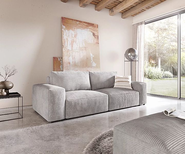 Big-Sofa Lanzo L 260x110 cm Cord Silbergrau mit Hocker günstig online kaufen