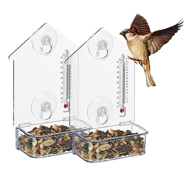 relaxdays Vogelhaus Fenster-Vogelfutterhaus mit Thermometer günstig online kaufen