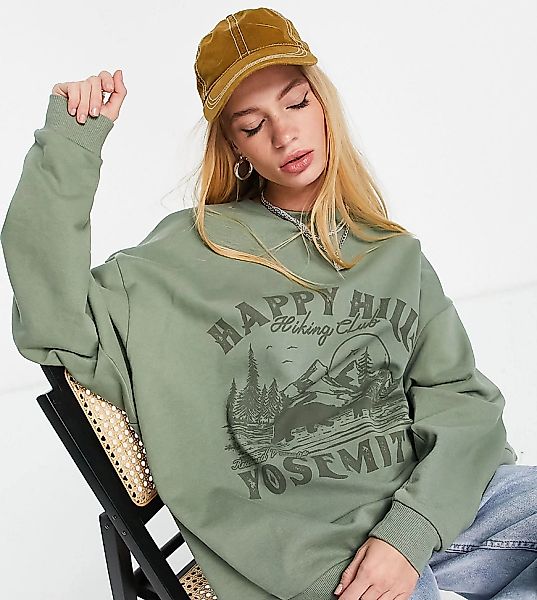 Reclaimed Vintage Inspired – Oversize-Sweatshirt in Khaki mit Berg-Print-Gr günstig online kaufen