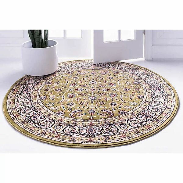 Orient Stil Teppich Oliv Grün aus Kurzflor 150 cm Durchmesser günstig online kaufen