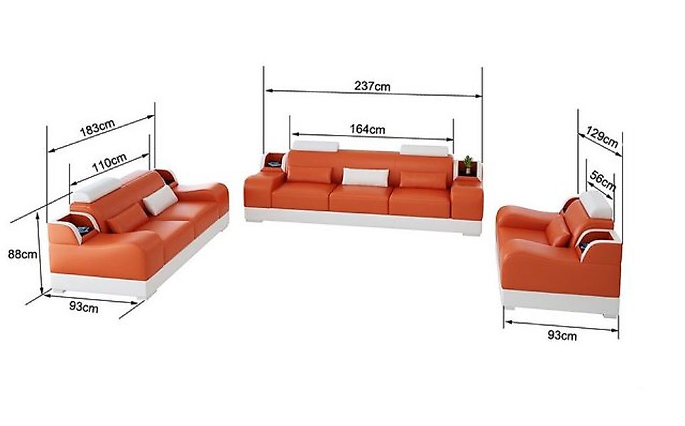 Xlmoebel Sofa Moderne Ledersofa-Garnitur mit drei Sitzplätzen, Hergestellt günstig online kaufen