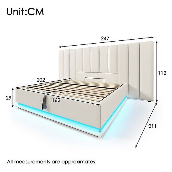 Ulife Polsterbett Doppelbett Stauraumbett mit App-Steuerung LED und USB-C L günstig online kaufen