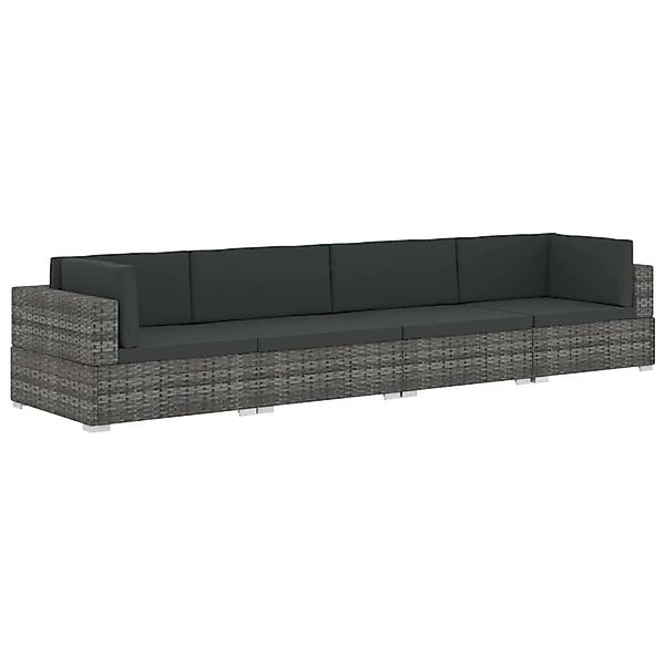vidaXL 4-Tlg Gartensofa-Set mit Kissen Poly-Rattan Grau 48327 günstig online kaufen