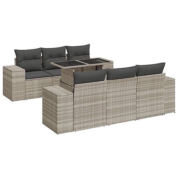 vidaXL 7-Tlg Garten-Sofagarnitur mit Kissen Hellgrau Poly Rattan 3326743 günstig online kaufen