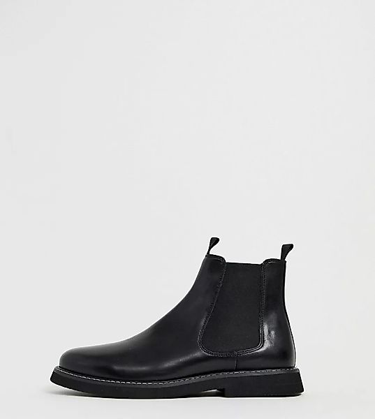 ASOS DESIGN – Chelsea-Stiefel aus schwarzem Leder mit dicker Sohle, weite P günstig online kaufen