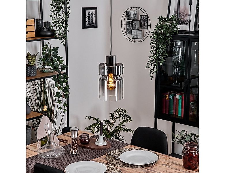 hofstein Hängeleuchte 1-flammige Hängelampe aus Metall/Glas in Chrom/Rauchf günstig online kaufen