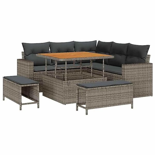 vidaXL Gartensofa-Set mit Kissen 9 Stk Grau Poly-Rattan 3363558 günstig online kaufen