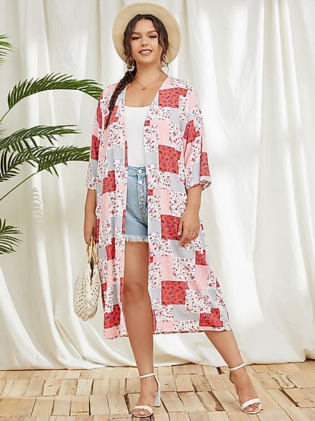YOINS Plus Size Schal Print 3/4 Ärmel Kimono günstig online kaufen