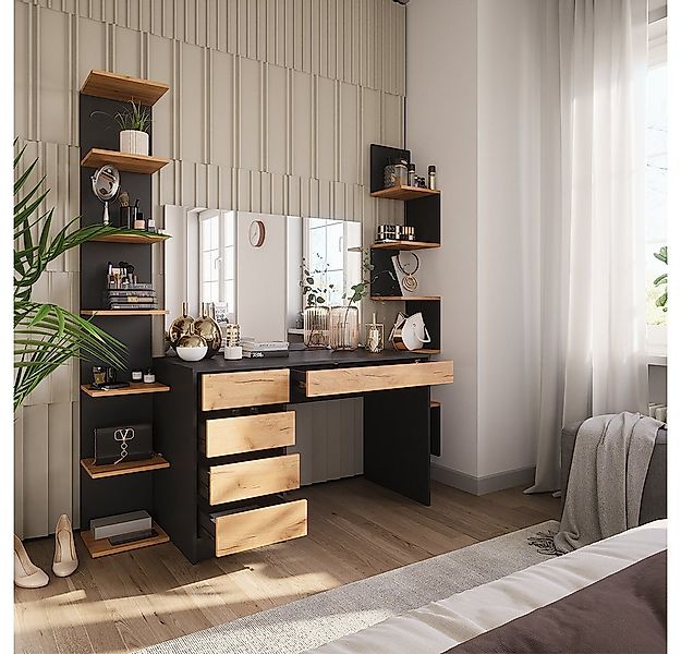 Vicco Schminktisch Sherry, Anthrazit/Goldkraft Eiche, 120 x 75 cm mit Spieg günstig online kaufen