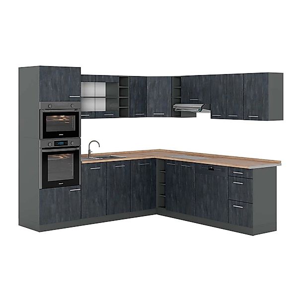 Vicco R-Line Einbauküche in L-Form Schwarz Beton/Anthrazit 237 x 247 cm AP günstig online kaufen