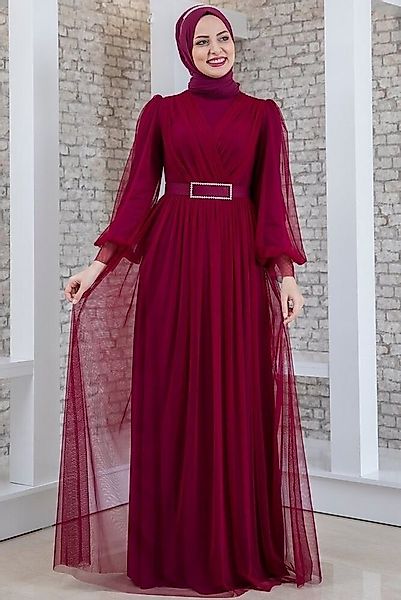 fashionshowcase Maxikleid Damen Kleid aus Tüll - Abiye Abaya - Modest Fashi günstig online kaufen