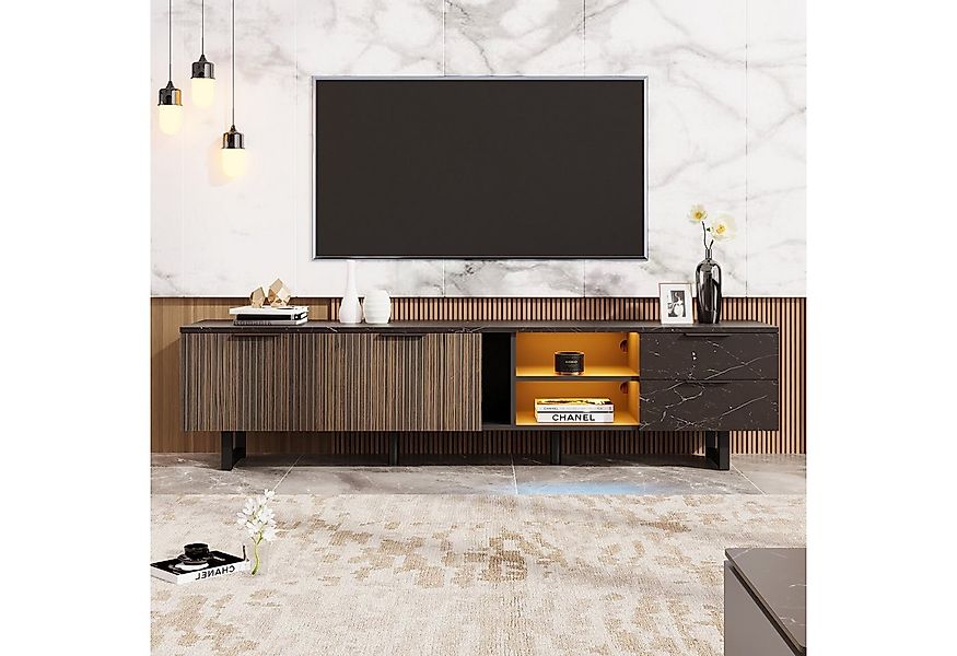 MODFU Lowboard TV-Schrank mit schwarzer Marmoroptik (Fernsehtisch,TV-Stände günstig online kaufen