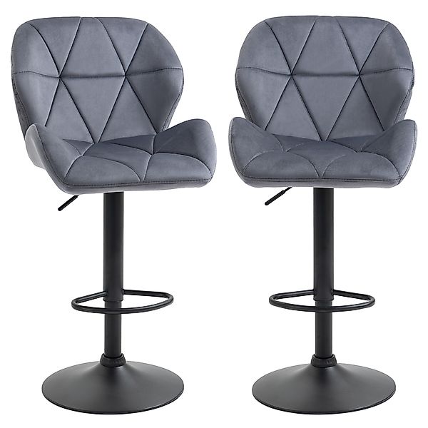 HOMCOM Set 2 Barhocker mit höhenverstellbarer Metallbasis, Samt Sitz, Drehb günstig online kaufen
