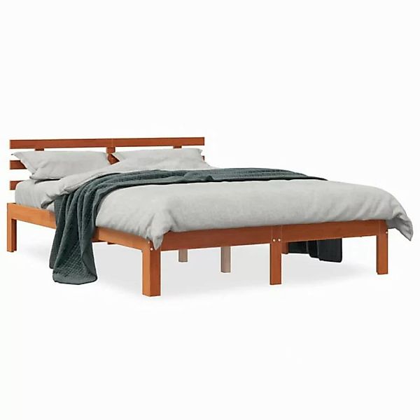 vidaXL Bettgestell, Massivholzbett mit Kopfteil Wachsbraun 140x190 cm Kiefe günstig online kaufen