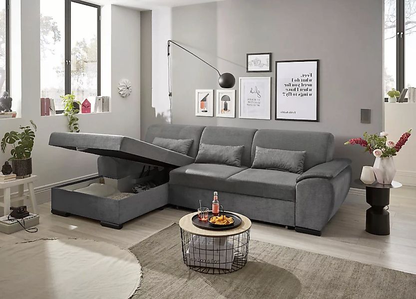 ED EXCITING DESIGN Ecksofa Tampa L-Form, frei im Raum stellbar, mit Bettkas günstig online kaufen