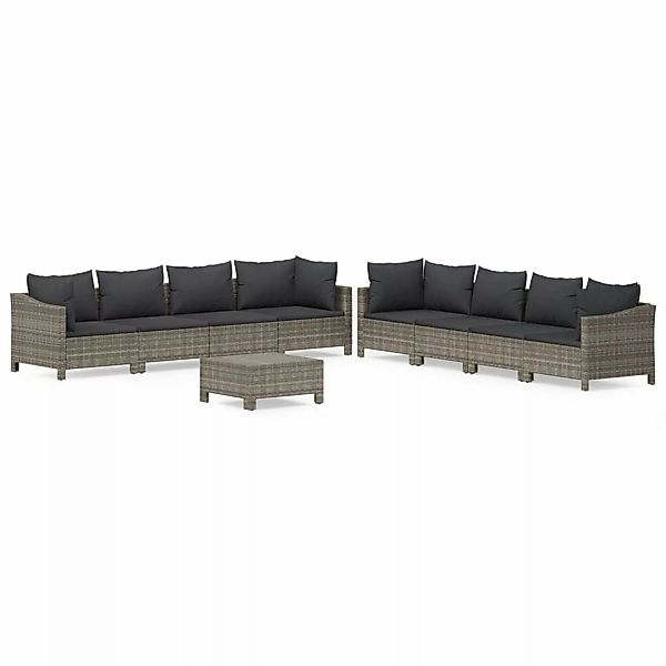 Vidaxl 9-tlg. Garten-lounge-set Mit Kissen Grau Poly Rattan günstig online kaufen