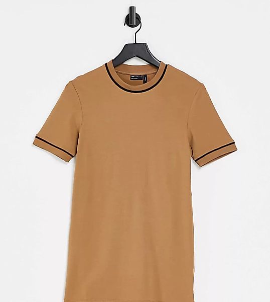 ASOS DESIGN Tall – Elegantes Muskel-T-Shirt mit Paspeldetails in Braun-Mehr günstig online kaufen