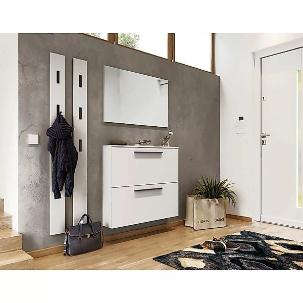 Lomadox Garderoben Set in weiß UTRERA-01 mit 100cm Schuhschrank, Spiegel, 2 günstig online kaufen