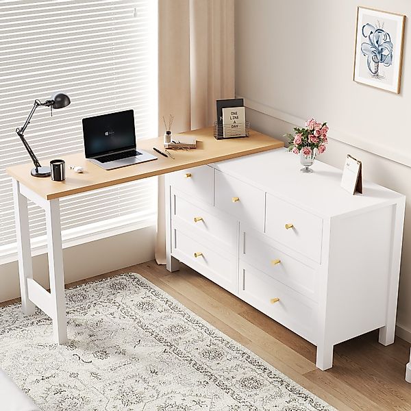 Merax Schreibtisch L-förmiger Arbeitstisch, 2-in-1 Drehwerkbank/Sideboard günstig online kaufen