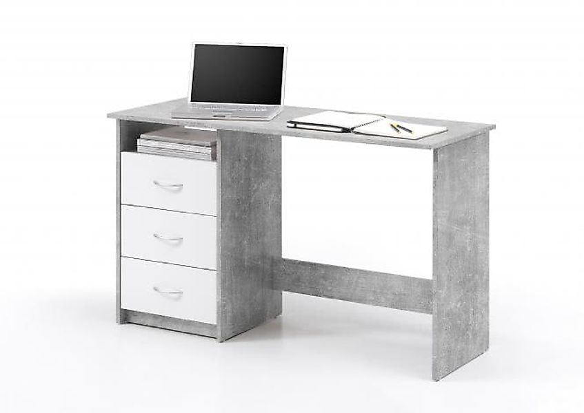 Schreibtisch 3 Schubladen ADRIA von Bega Beton / Weiss günstig online kaufen