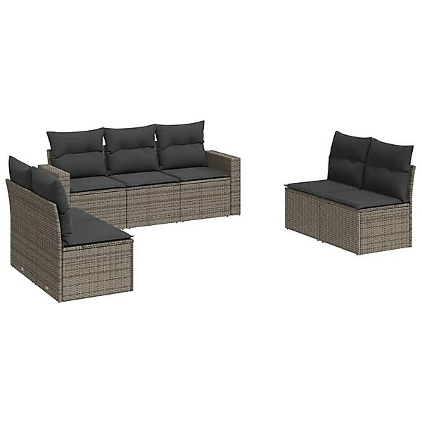 vidaXL 7-Tlg Garten-Sofagarnitur mit Kissen Grau Poly Rattan 3251167 günstig online kaufen