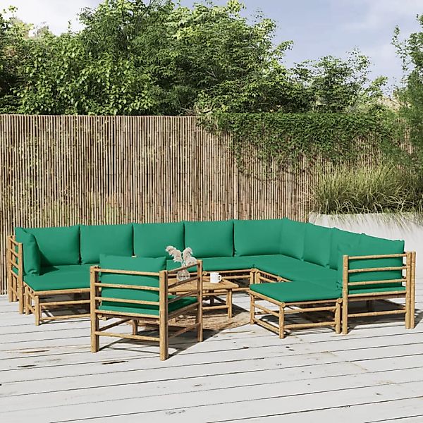 Vidaxl 12-tlg. Garten-lounge-set Mit Grünen Kissen Bambus günstig online kaufen