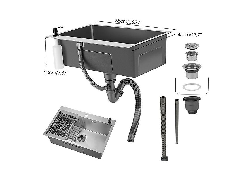 LOVONLIVE Küchenspüle Edelstahlspüle, Küchenspüle mit Klappsieb, Küchenspül günstig online kaufen