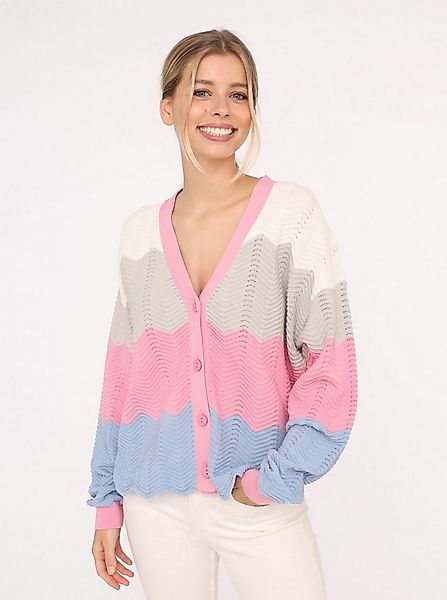 Zwillingsherz Strickjacke "Block Wellen" Langarm, V-Ausschnitt, Knöpfe, Bau günstig online kaufen