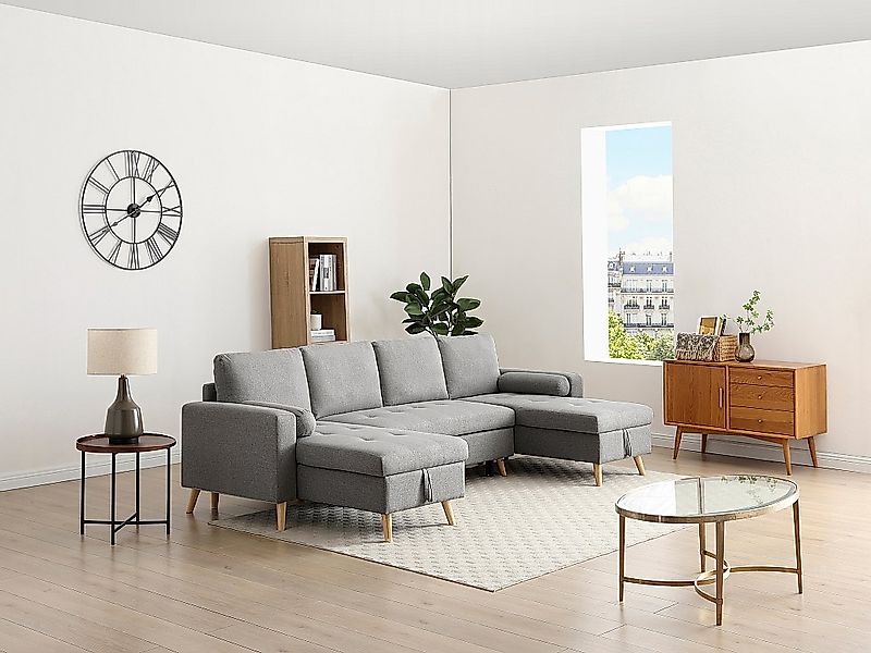 Panorama-Ecksofa mit Schlaffunktion – Stoff – Hellgrau – KORI günstig online kaufen