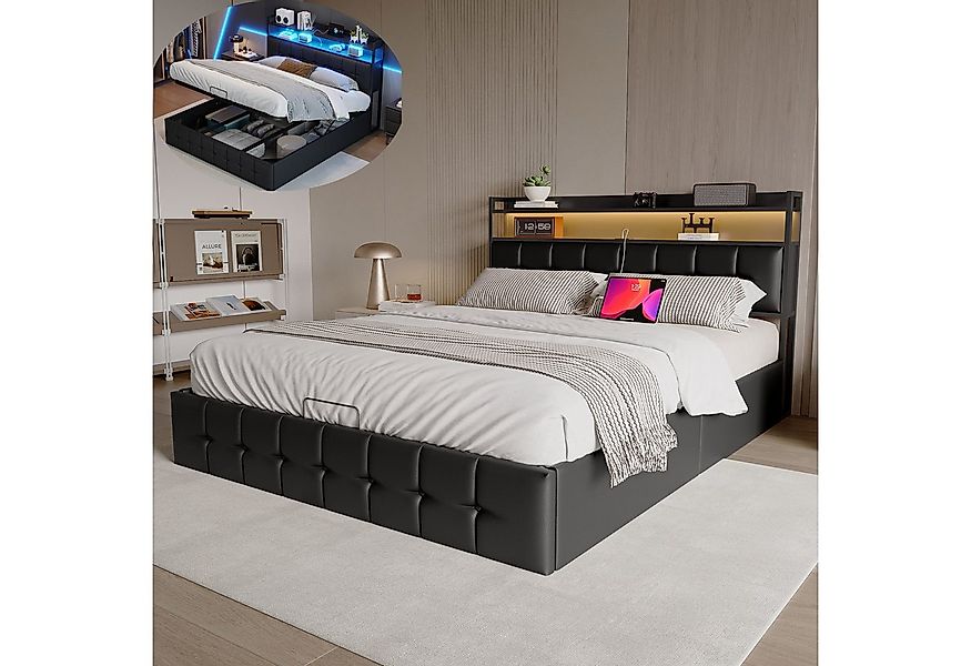 Gdood Polsterbett Stauraumbett Doppelbett LED USB (1 tlg., Hydraulisch hebb günstig online kaufen