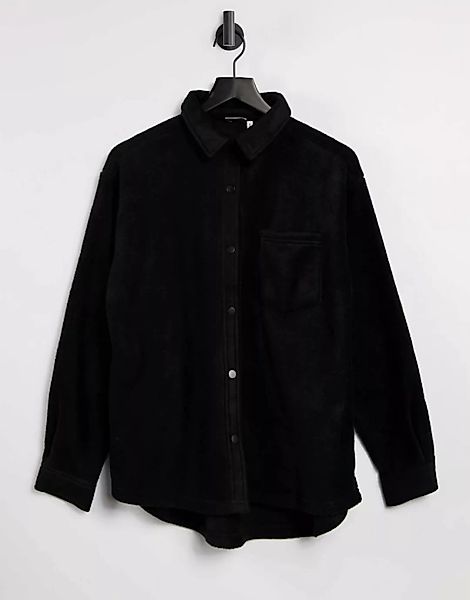 ASOS DESIGN – Oversize-Hemdjacke aus Fleece in Schwarz günstig online kaufen