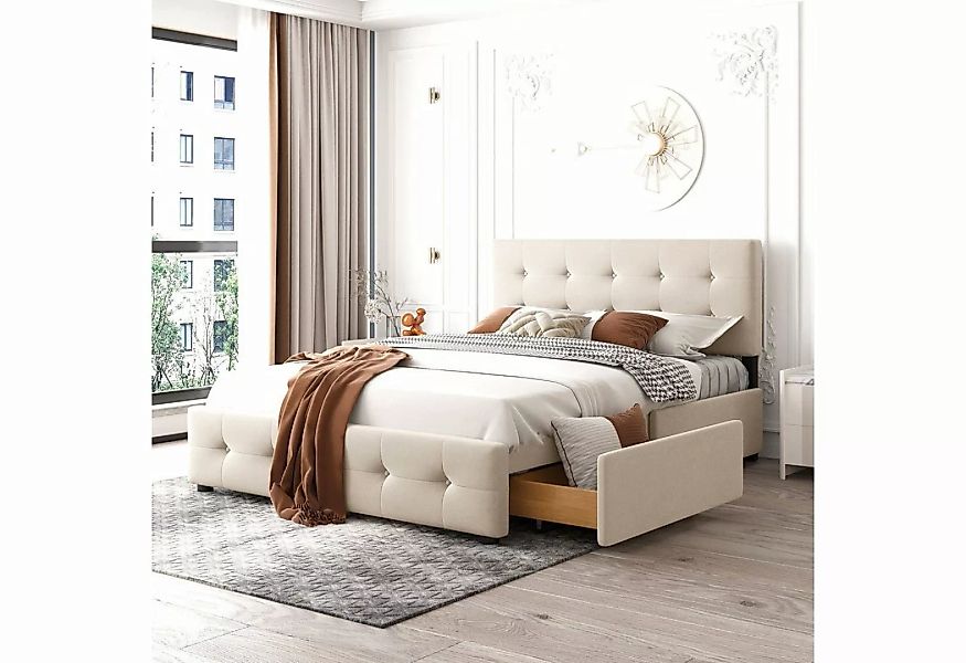 Sweiko Polsterbett, Doppelbett mit verstellbarem Kopfteil und 2 Schubladen, günstig online kaufen