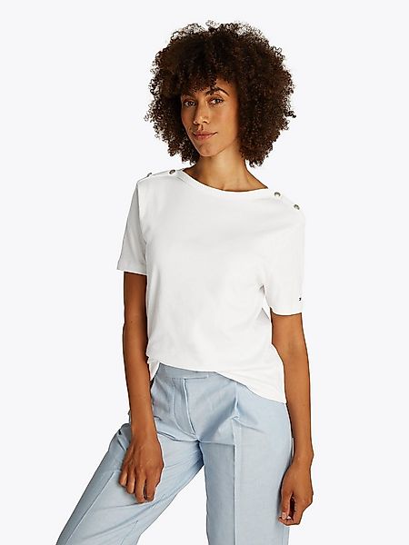 Tommy Hilfiger Rundhalsshirt REG STRIPE GOLD BTN C-NK SS mit goldfarbenem K günstig online kaufen