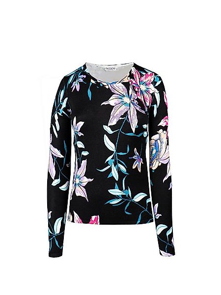 Passioni Strickpullover in schwarz mit blauen Lillien günstig online kaufen