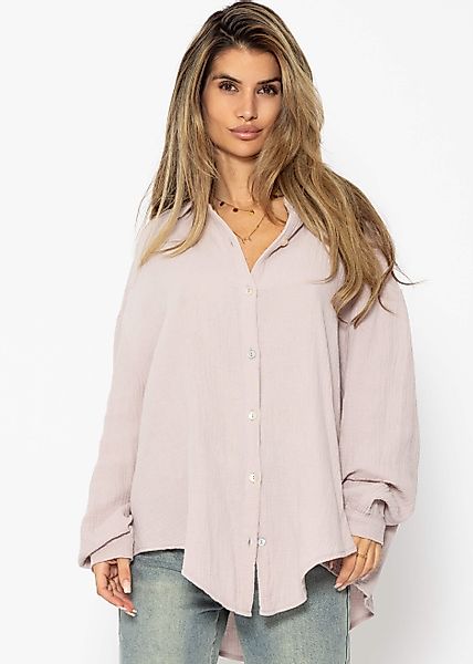 SASSYCLASSY Longbluse Oversize Musselin Bluse Damen günstig online kaufen