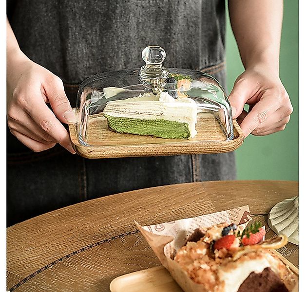 GarveeMore Hochstuhltablett Hölzerne Butterdose mit Klarglasdeckel, rechtec günstig online kaufen